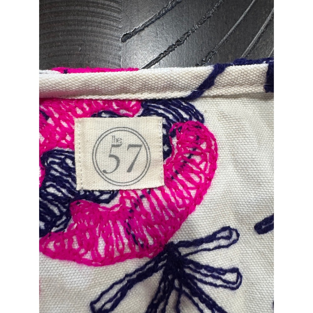 The 57 Suzani Embroidered Robe Jacket Pink Navy Floral Kimono Belted Topper - Picture 5 of 8